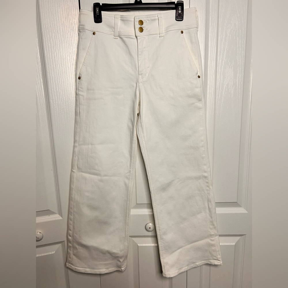 J.Crew Slim-Wide Jean Womens Size 27 White Denim Stacked Buttons Stretch New - Picture 3 of 10